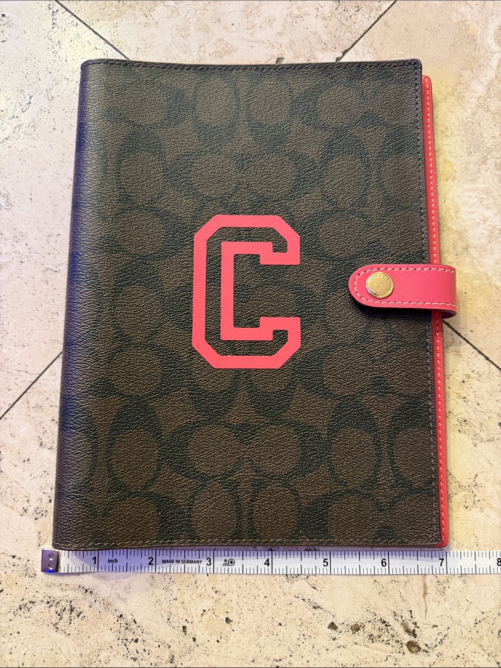 Coach Signature Folio Organizer in Dark Brown with Pink Trim